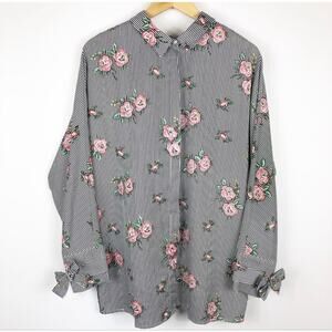 Umgee Long Sleeve Button Down Floral Striped Top Women's Small